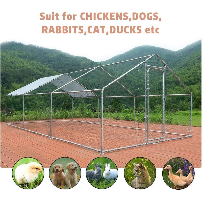 BOSSIN Bold Chicken Coop Run Large Metal Chicken Pen OutdoorPoultry Cage Spire Shape Heavy Duty Walkin for Yard with Waterproof