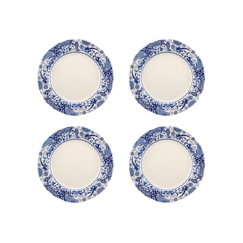 Spode Set of 4 Blue Italian Brocato Rimmed Plates