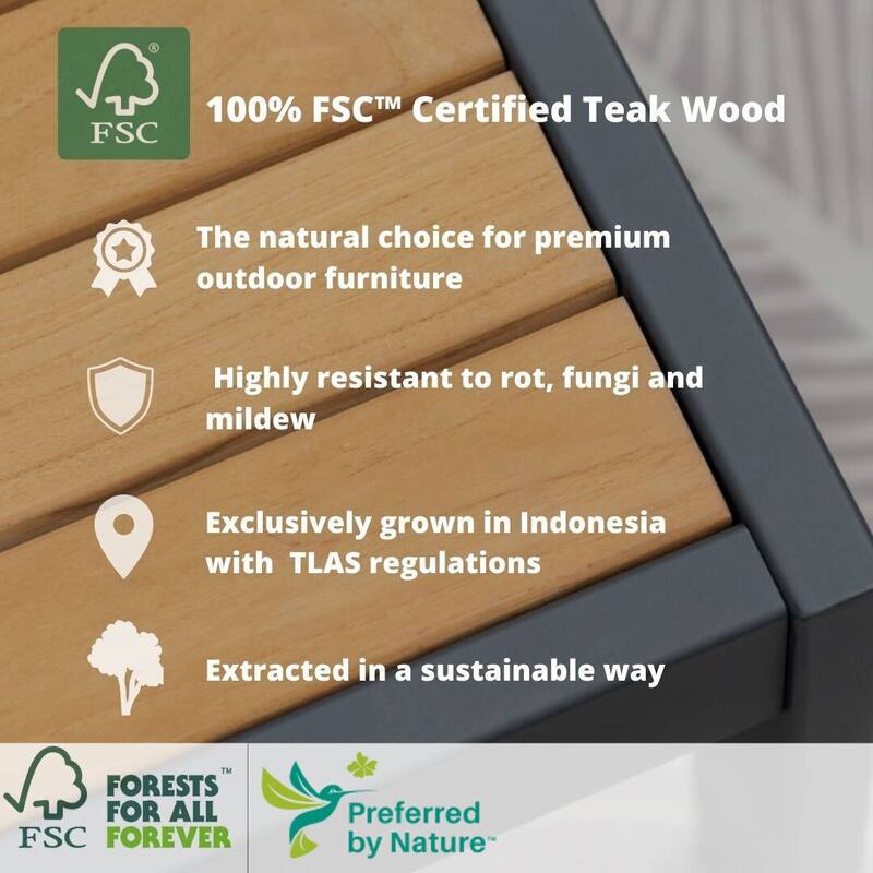 Amazonia Portalew 3pc FSC Teak and Aluminum Outdoor Patio Seating Set