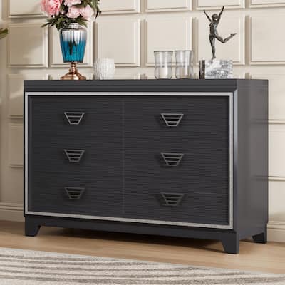 6 Drawers Bedroom Dresser, Large Capacity Clothing Storage Organizer Closet, Double Dresser with Metal Handles