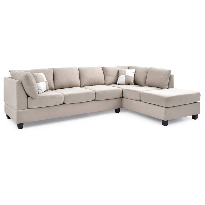 Reversible Microsuede 4-Seater Sectional Sofa with Throw Pillows - 111" - Beige