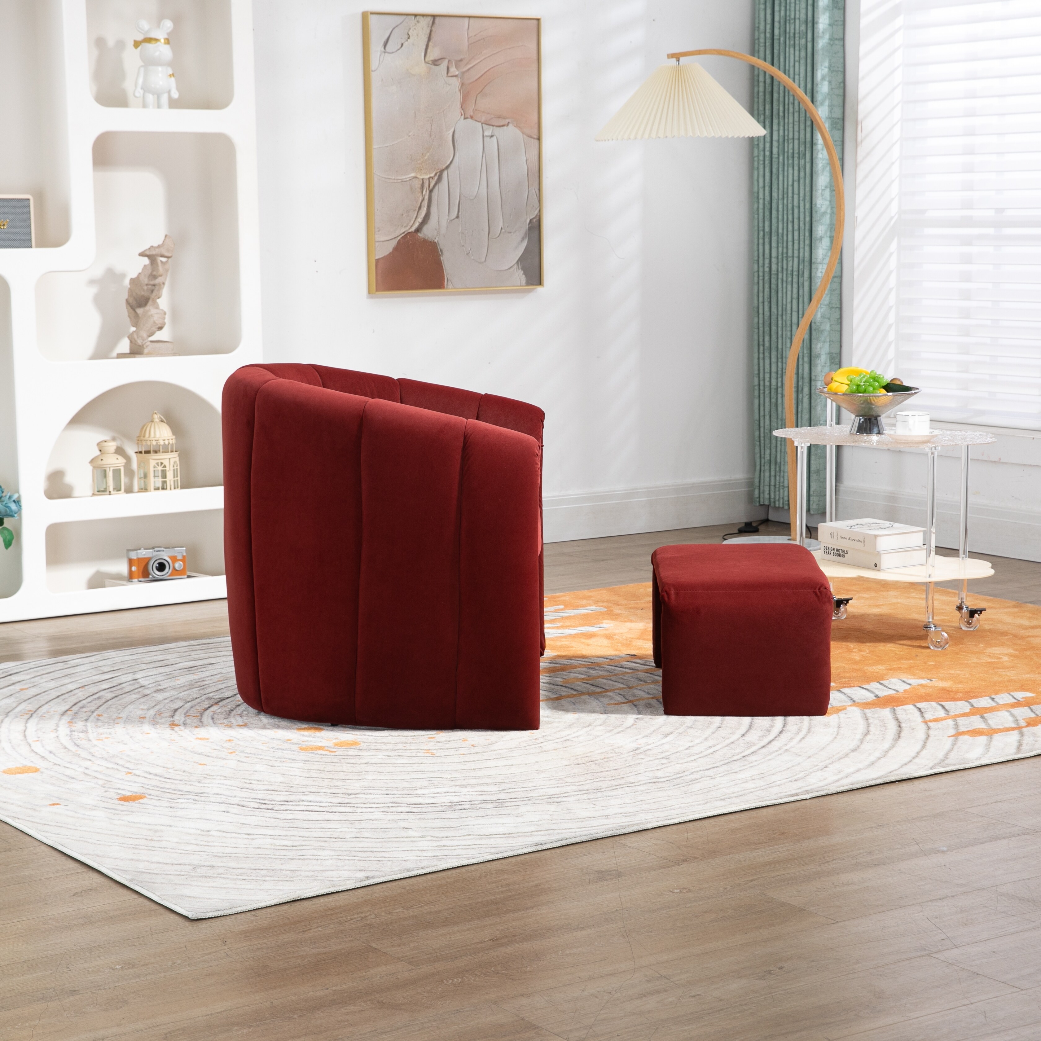 Red accent chair with ottoman cheap
