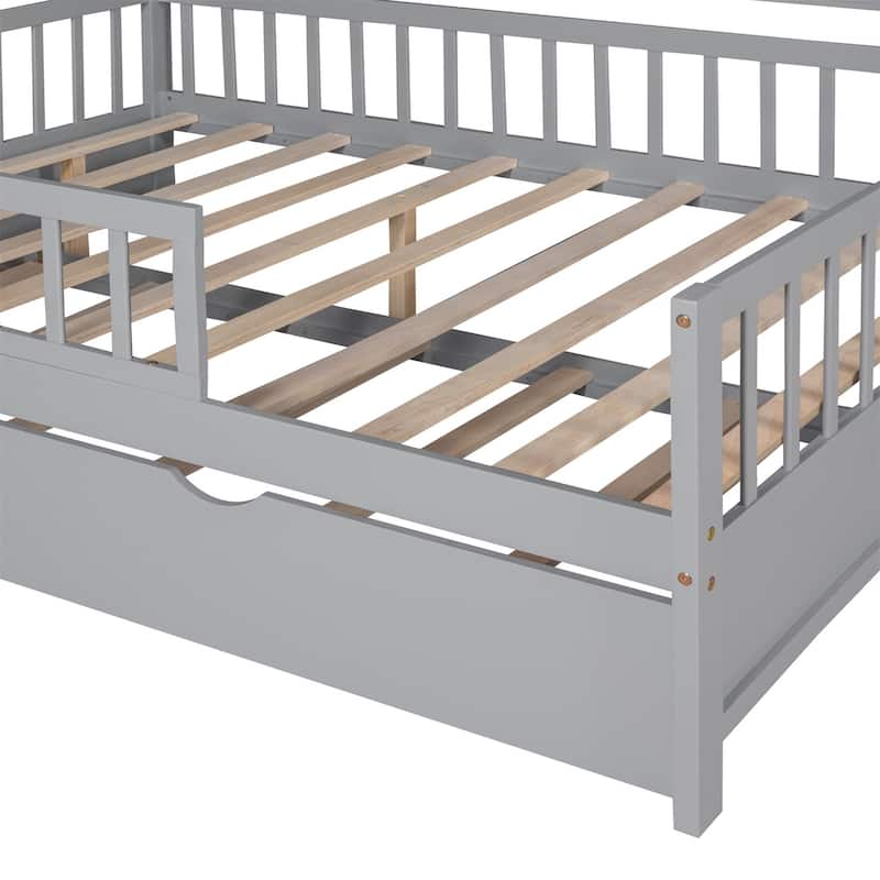 Merax Wooden House Bed with Twin Size Trundle