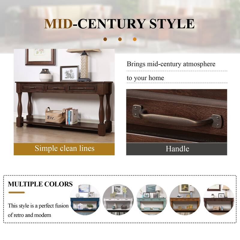 Long Wood Console Table with 3 Drawers and 1 Bottom Shelf