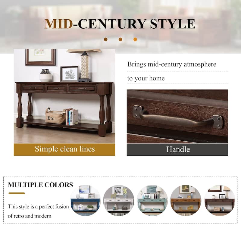 Wood Console Table with 3 Drawers and 1 Bottom Shelf for Entryway Hallway Easy Assembly Extra-thick Sofa Table