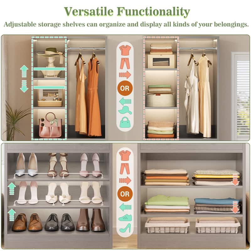 27.7'' Closet Organizer with Shoe Racks and Drawers, Closet System with Hanging Rod and Adjustable Shelves
