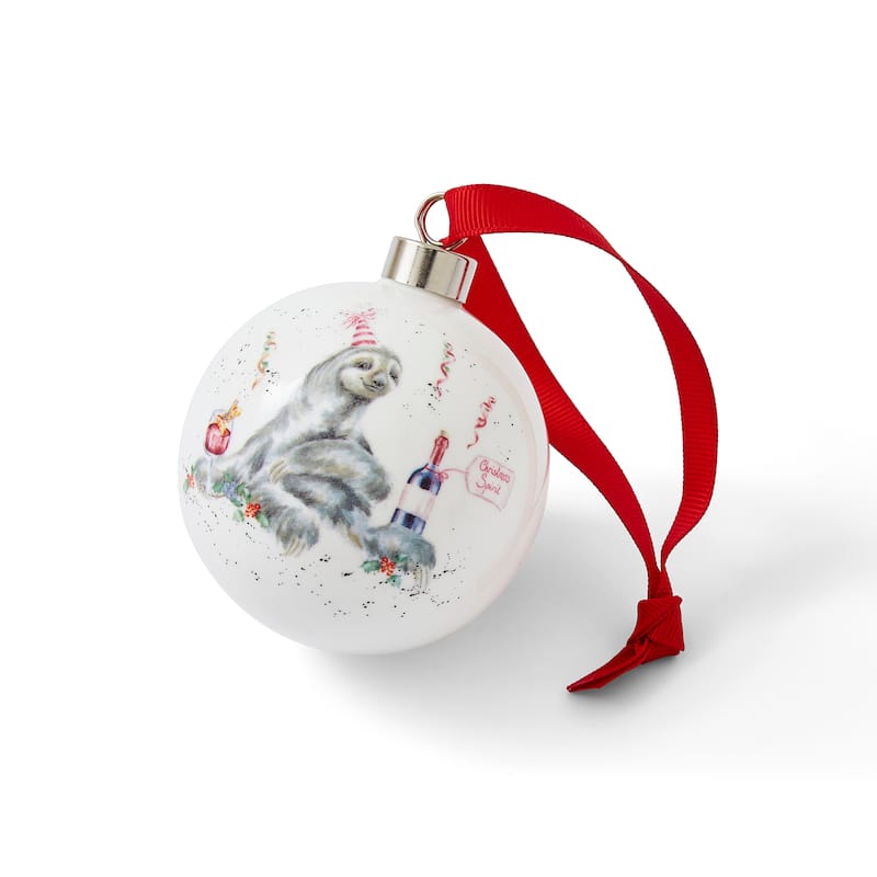 Royal Worcester Wrendale Designs Christmas Bauble - Holiday Spirits (Sloth)