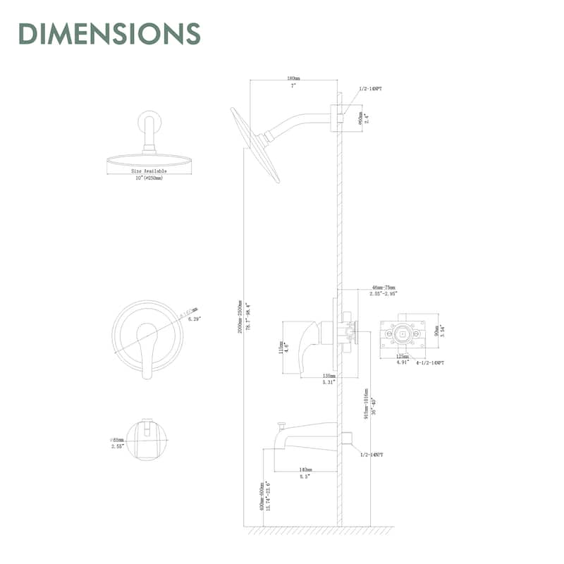 10 in. Wall Mounted Single-Handle 2-Spray Round Tub and Shower Faucet