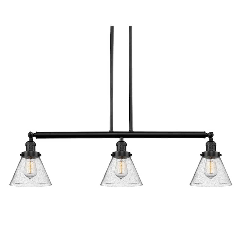 Innovations Lighting Large Cone 3 Light 40" Wide Linear Chandelier - Oil Rubbed Bronze / Seedy