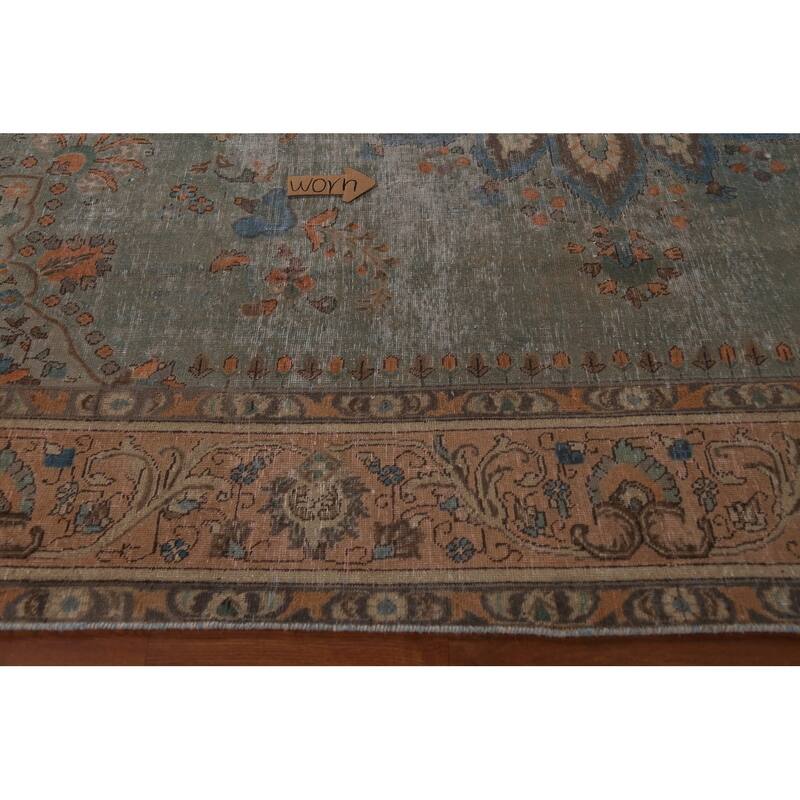 Green Tabriz Persian Vintage Area Rug Hand-Knotted Wool Carpet - 9'6"x 12'7"