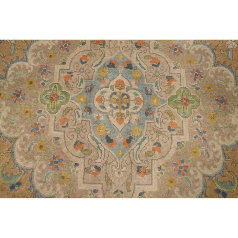 Hand Knotted Oriental 100% Wool Carpet Traditional Floral Oranges & Rust Tabriz Area Rug - 12' 9'' X 9' 9''