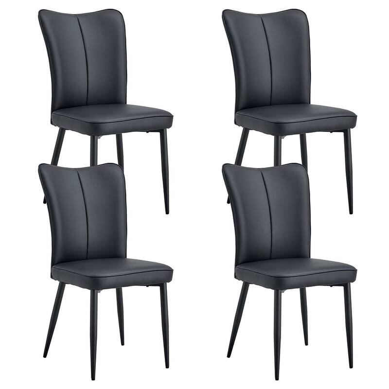 Modern PU Leather Minimalist Dining Chairs Set of 4 - 4 SEATS - Black