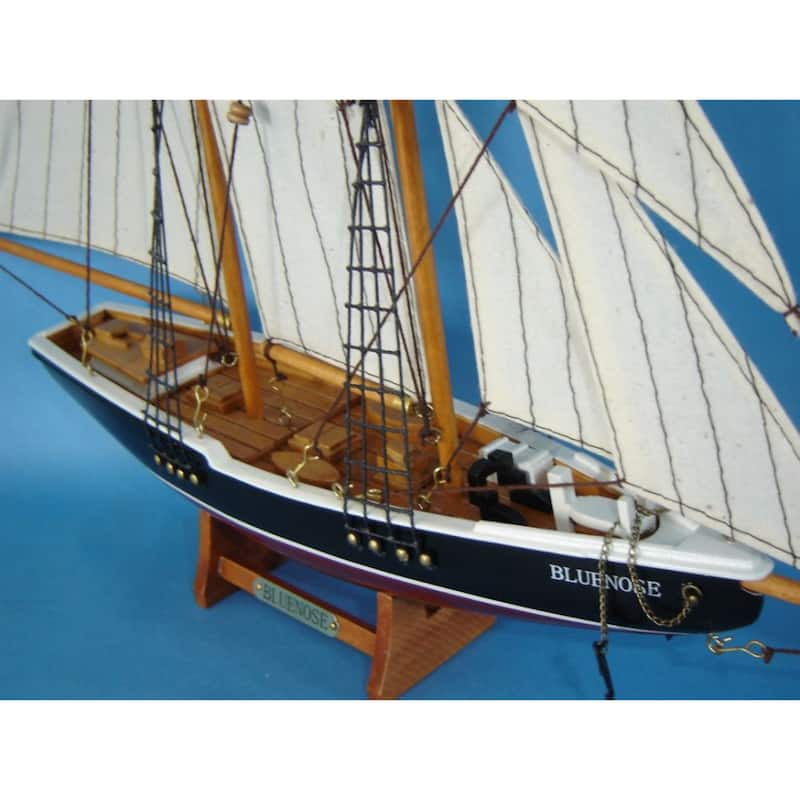 17" White Wooden Bluenose Model Sailboat Ideal for Nautical Decoration Accent - 17" L x 3" W x 14" H