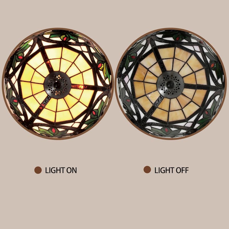 Peacoo 52-Inch Flushmount Lighted Ceiling Fan Ivory Leaf Berry Tiffany Glass Lamp Black Finish