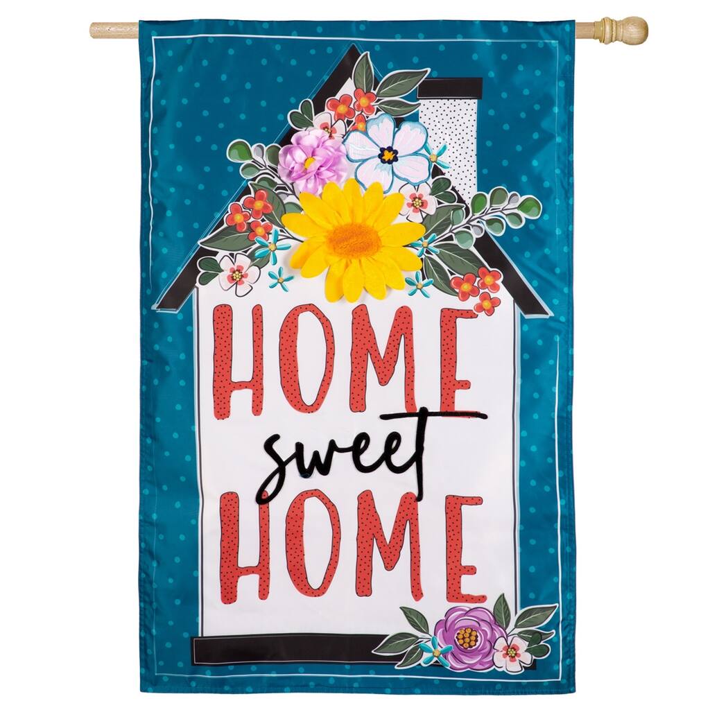 Floral Home Sweet Home Applique House Flag
