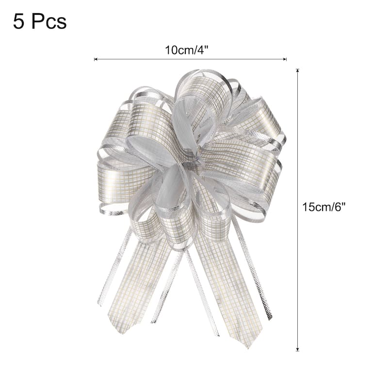 5pcs 7 Inch Large Pull Bow Gift Wrapping Bows Ribbon Organza Bows - Silver - 6 Inch