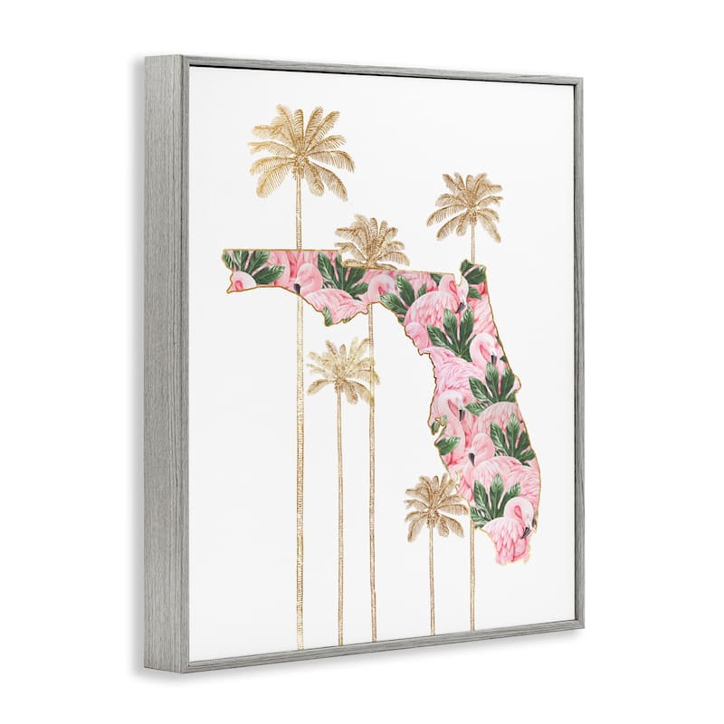 Stupell Flamingo Print Florida State with Palm Trees Framed Wall Art