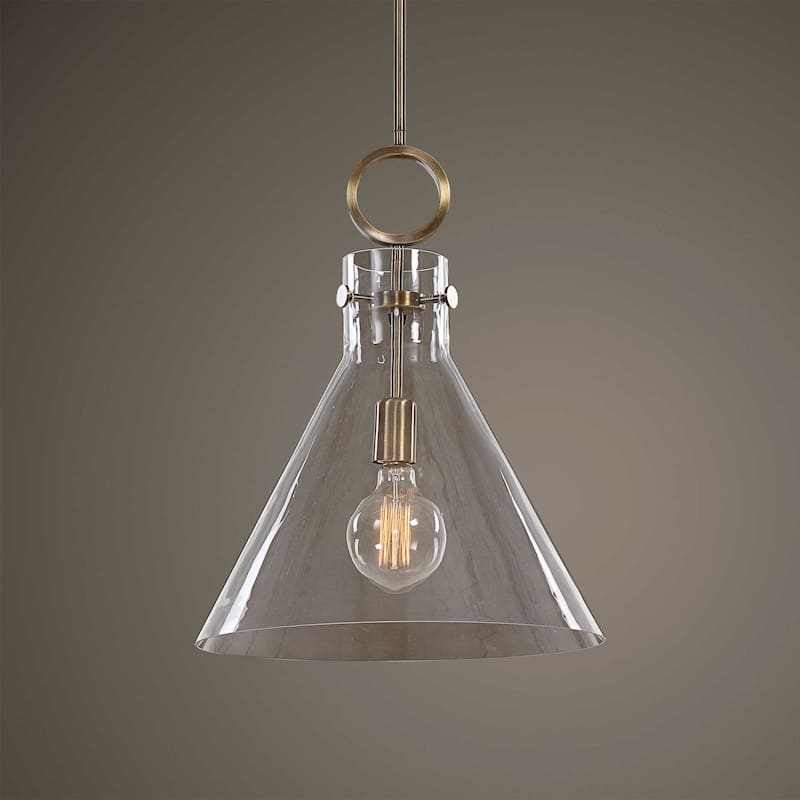 1-Light Funnel Shaped Glass Ceiling Pendant - 19" - Clear