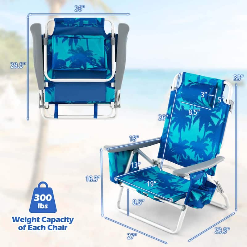 Set of 4 Backpack Beach Chair 5-Position Lay Flat Beach Chairs