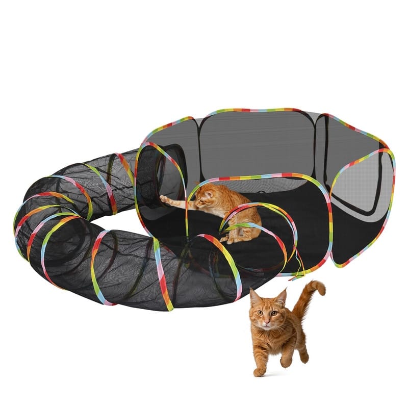 Outdoor Cat Play Tent with Tunnel - Colorful