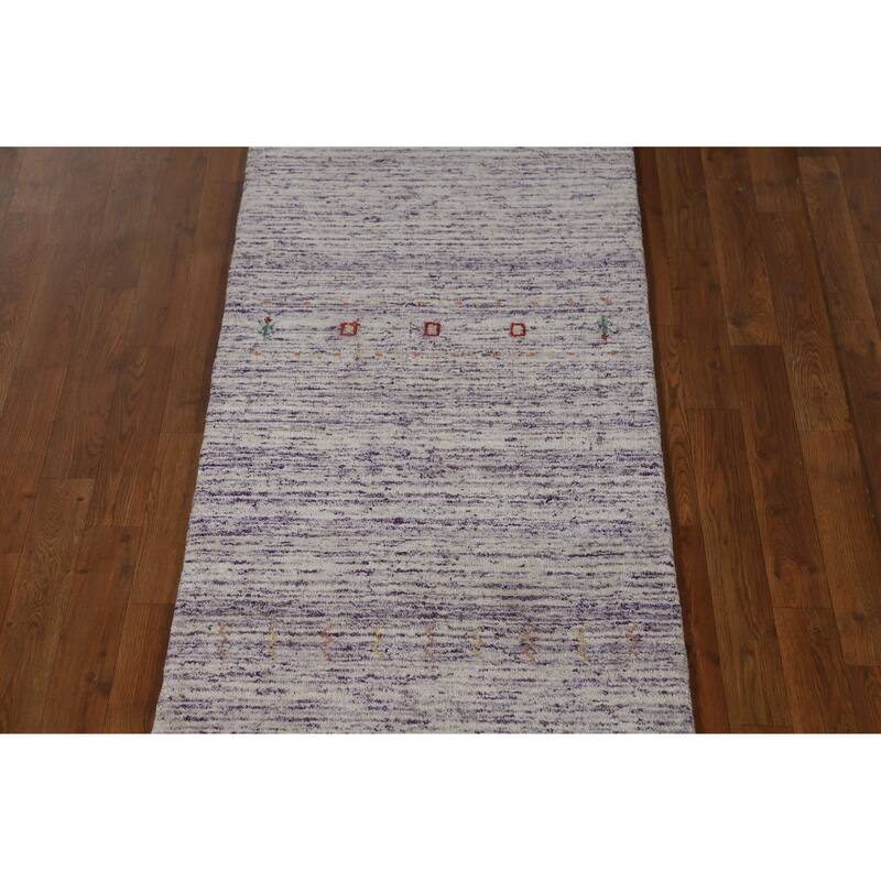 Tribal Gabbeh Indian Runner Rug Handmade Purple Wool Carpet - 2'4" x 9'6"