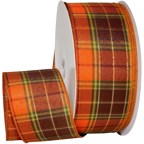 Fall Harvest Wired Ribbon 2.5"X10yd-Orange/Brown W/Lurex