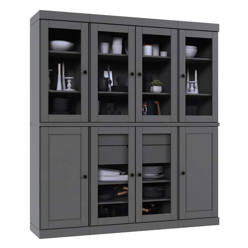 100% Solid Wood Kitchen China Pantry Buffet with Glass or Solid Wood Doors and 2-Drawer Kit by Palace Imports - 65" x 71.5"