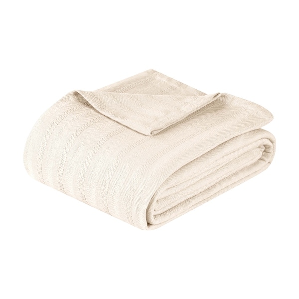 slide 2 of 10, Superior Clara Cotton Textured Striped Lightweight Woven Blanket California King - Ivory