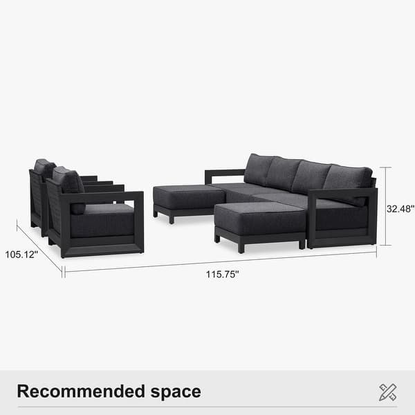dimension image slide 2 of 32, PURPLE LEAF Caesar Outdoor Couch with 9.6" Thick Cushion and Table for Yard Porch Deck, Grey Outdoor Patio Conversation Sets