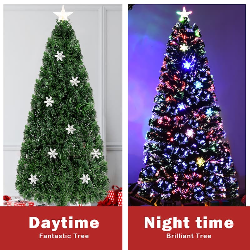 Costway 6' Pre-Lit Fiber Optic Artificial Christmas Tree w/Multi-Color - 6 FT
