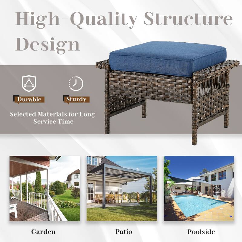 Gymojoy Outdoor Wicker Patio Ottomans Set - 2 Pieces Rattan Footrests