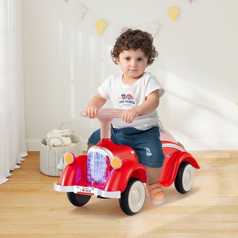Gymax Kids Ride on Push Car w/ Steering Wheel Horn & Light Under Seat