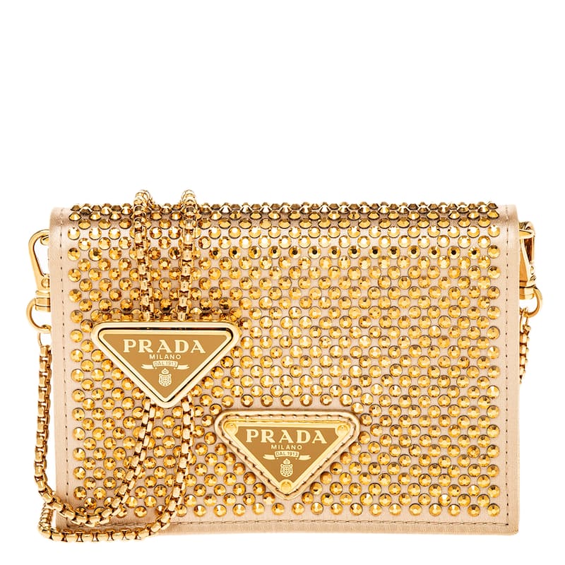 Prada Crystal Embellished Cardholder - Gold