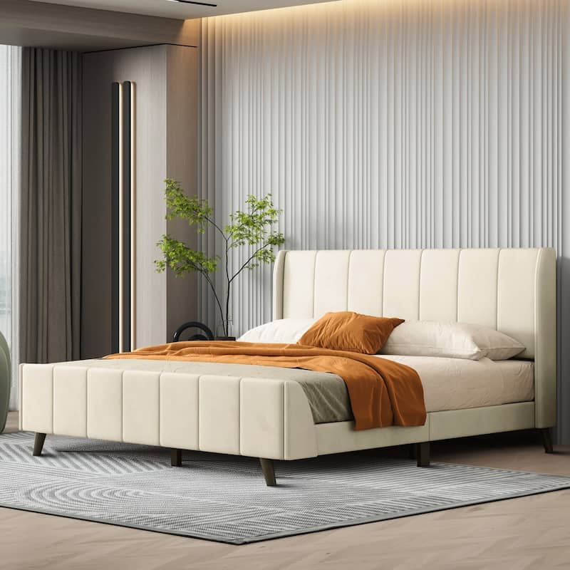Classic Velvet Upholstered Platform Bed with Centre Support Legs