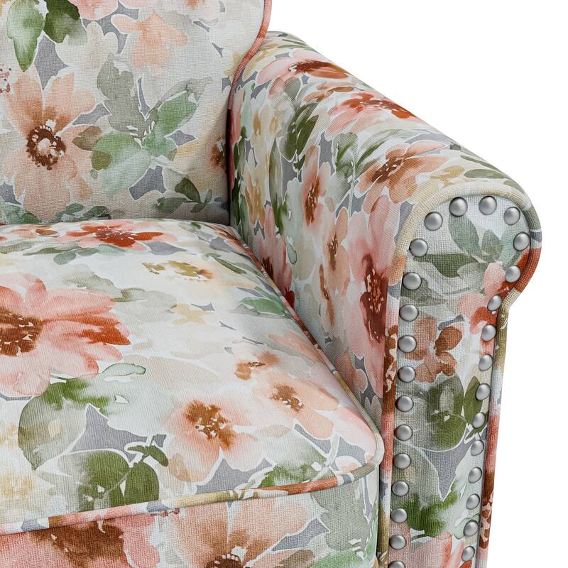 Herve Traditional Rolled Arm Accent Chair with Pewter Nailheads