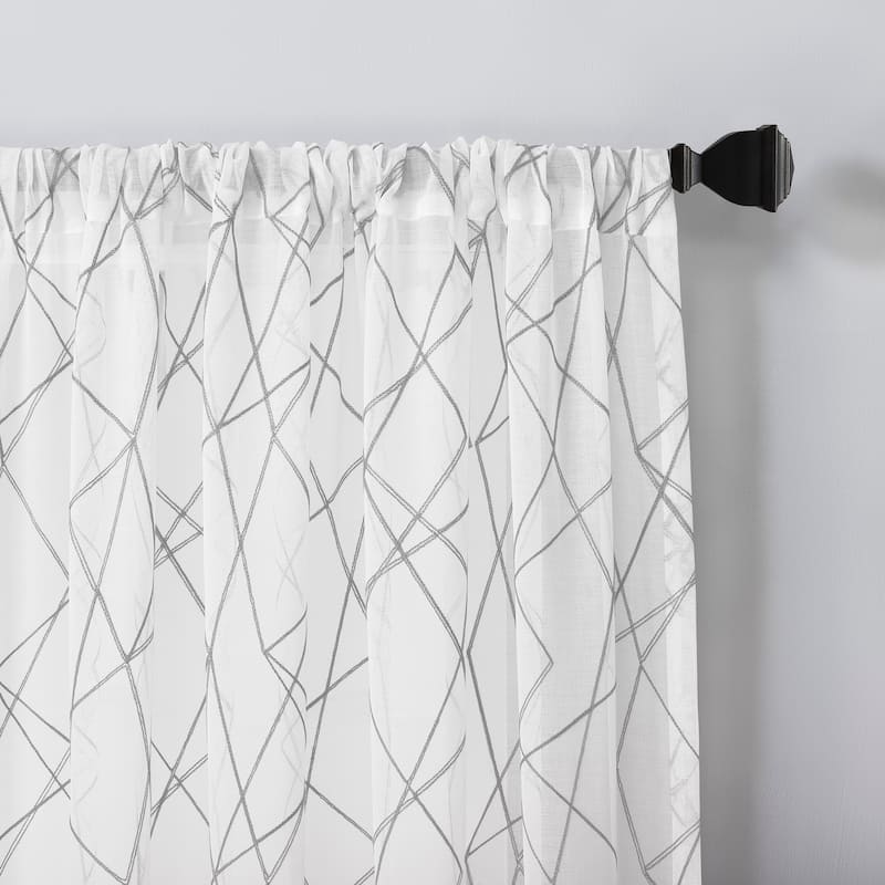 No. 918 Abstract Geometric Embroidery Semi-Sheer Rod Pocket Curtain Panel, Single Panel