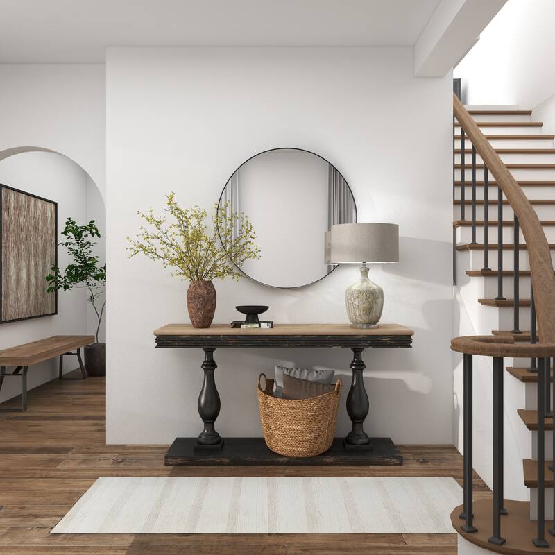 Wooden Room Wall Mirror with Thin Minimalistic Frame - Black - Roche River Decor