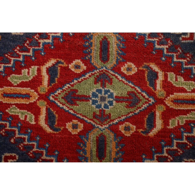 Navy Blue Kazak Area Rug Hand-Knotted Wool Carpet - 4'2" x 6'3"