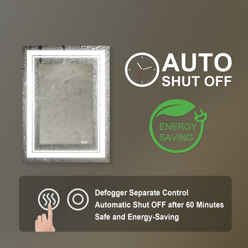 Retangular Wall Mounted LED Bathroom Mirror With Touch Switch Memory Mirror Anti-Fog (Horizontal/Vertical)