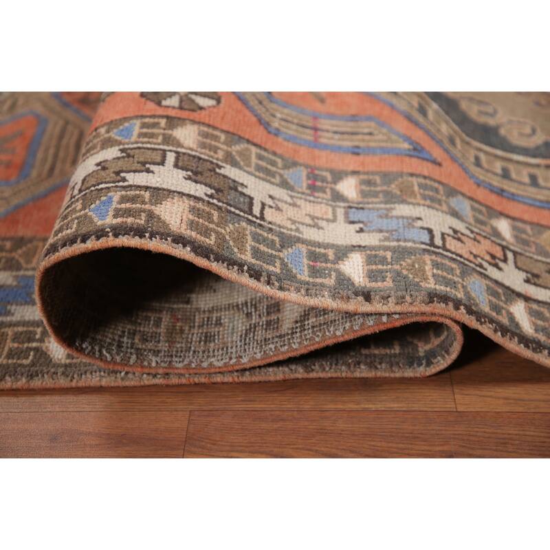 Hand Knotted Oriental 100% Wool Carpet Traditional Tribal Coral Hamedan Runner Rug - 13' 2'' X 3' 5''