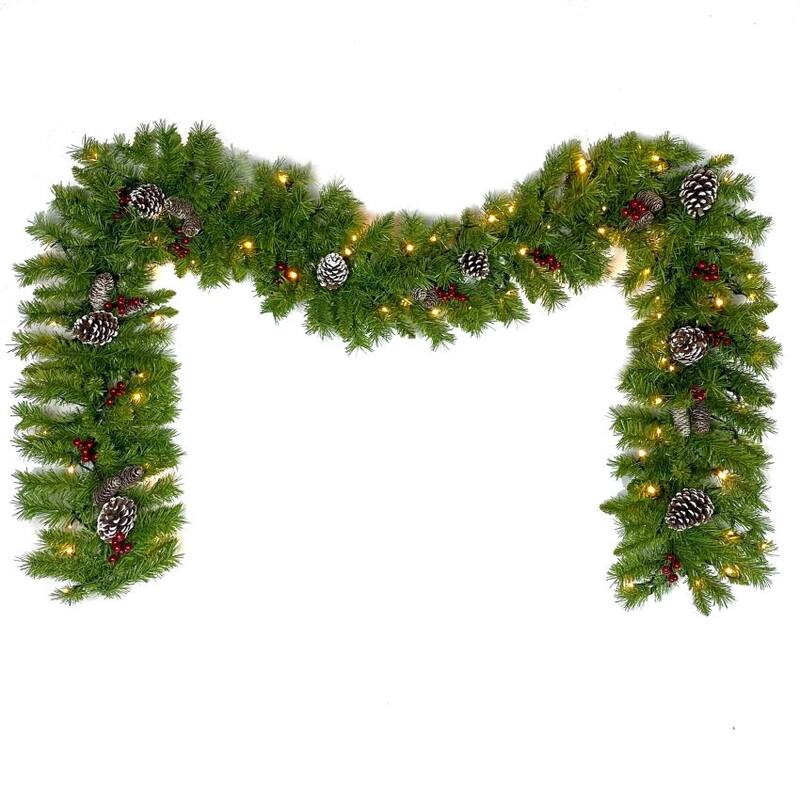 Pre-lit Artificial Christmas 4-Piece Set,Garland, Wreath and Set of 2 Entrance Trees