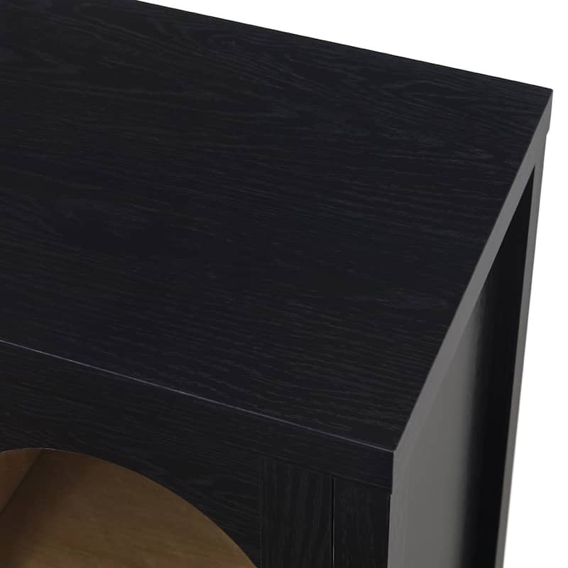 Walker Edison Modern Arched Glass Accent Cabinet with Brass Hardware