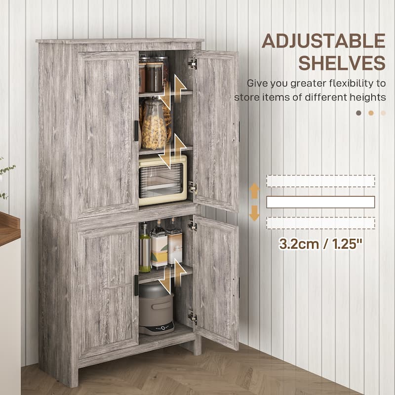 Particleboard Kitchen Storage Cabinet with Adjustable Shelves - 31.25" L x 13" W x 64" H