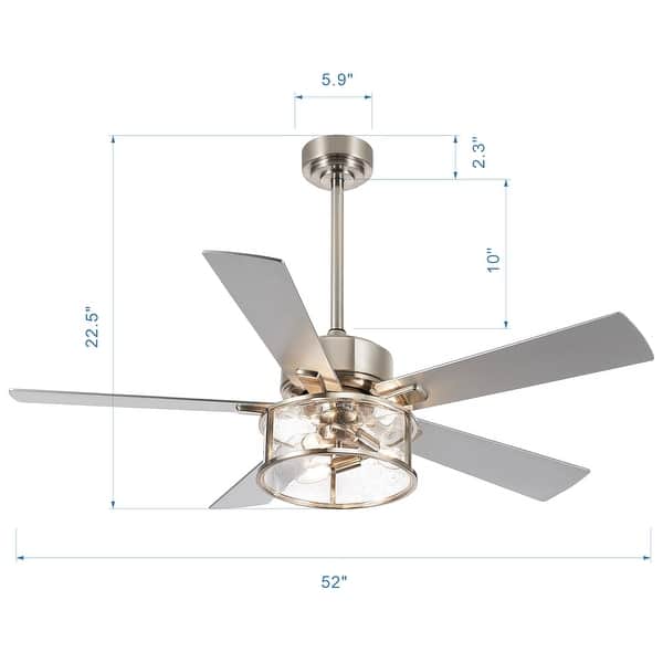 dimension image slide 3 of 5, 42"/52" Modern Farmhouse Ceiling Fan, Remote Control, Quiet Reversible DC Motor, Timer, Black and Walnut Finish