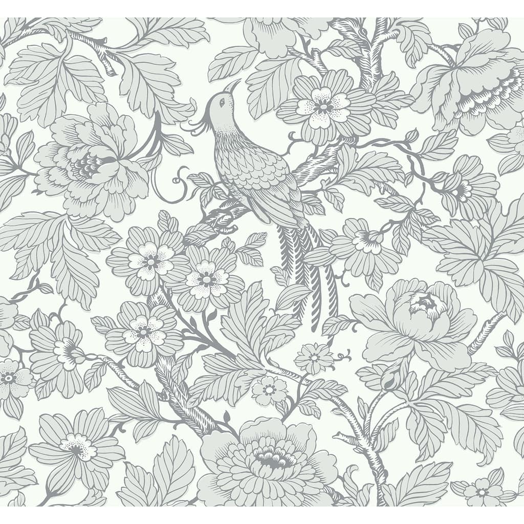 A-Street Prints Beaufort Light Grey Peony Chinoiserie Wallpaper