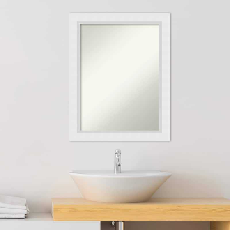 Non-Beveled Wood Bathroom Wall Mirror - Blanco White Frame