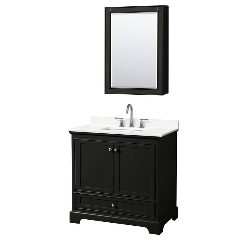 Wyndham Collection WCS202036S-QTZ-US3MED Deborah 36" Free Standing - Dark Espresso / White Quartz Top / Polished Chrome