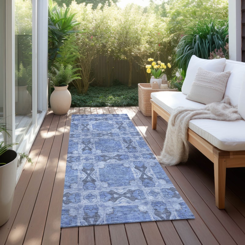Machine Washable Indoor/ Outdoor Boho Medallions Chantille Rug - Denim - 2'3" x 7'6"