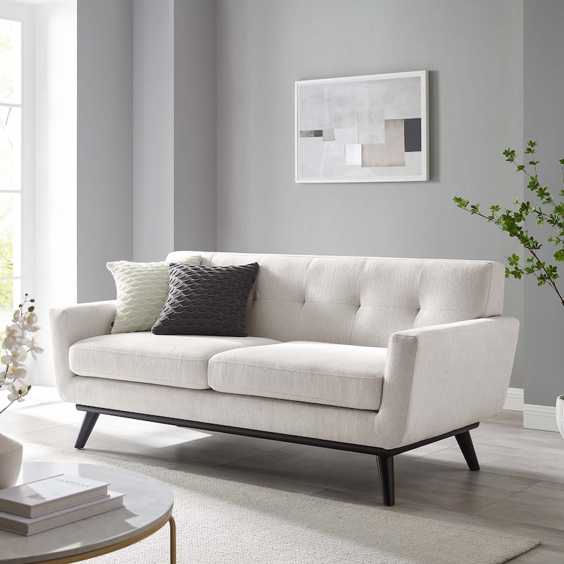 Engage Herringbone Fabric Loveseat - Ivory