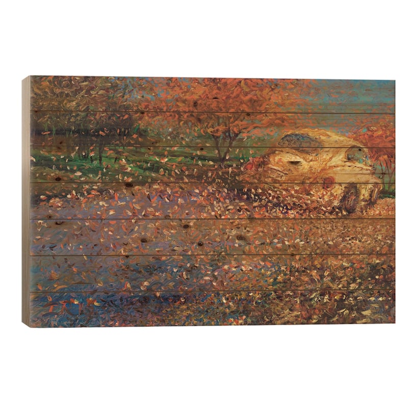 Volkswagen Yellow Print On Wood by Iris Scott - Multi-Color - 18x26x1.5